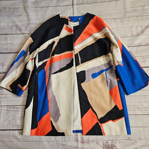 L.K. Bennett Amina Opera Jacket Abstract Wool Silk Multicolor Womens Large